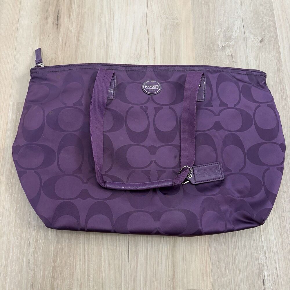 COACH Getaway Signature Nylon Packable Weekender Tote Bag Amethyst Purple